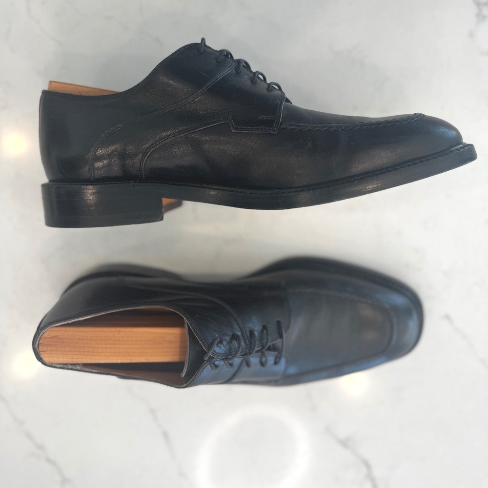 Florsheim Imperial Men 9.5D Black Leather Apron Toe Derby Dress Shoes Italy 9266